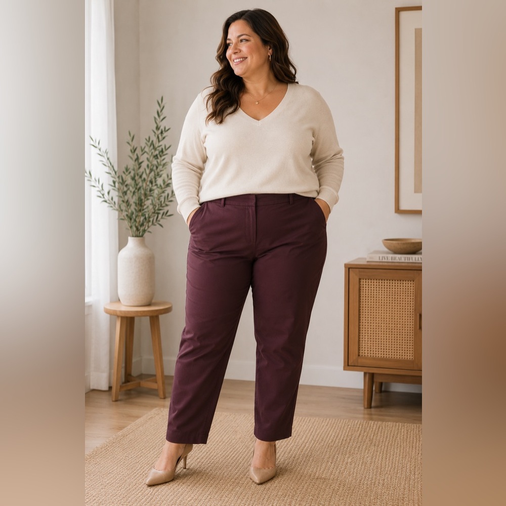 Calvin Klein Women’s Chinos in Burgundy Brown Trousers